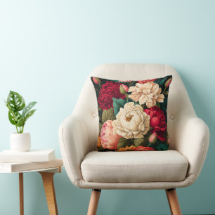 Coussin Superbe Crème rose Rouge Floral Jeu d'oreiller