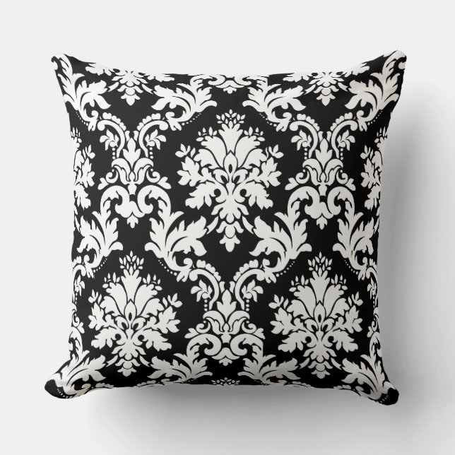 Coussin Superbe motif floral noir et blanc Damas (Recto)