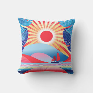 Coussin Superbe paysage Vintage avec palmiers et vue