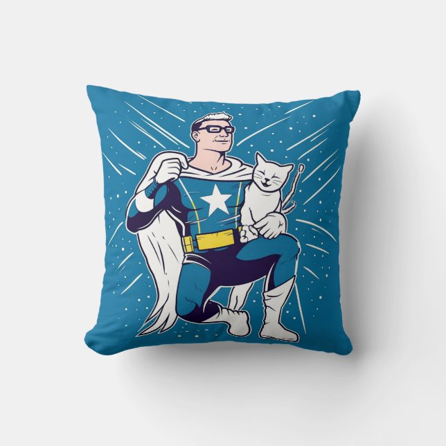 Coussin Superhero avec son chat (Recto)