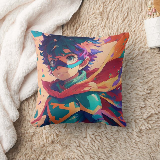 Coussin Superhéros de l'Anime bleu et rouge (Couverture)