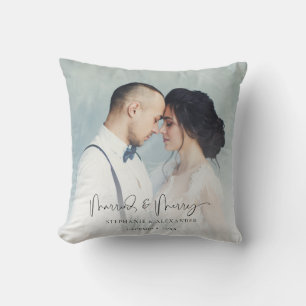 Coussin Superposition de deux photos de mariage avec nom e