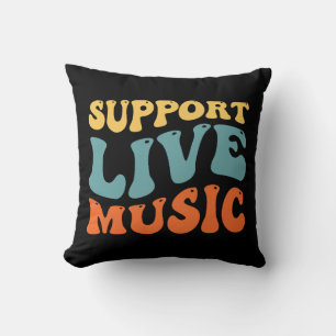 Coussin Support Live Music - Retro Typography Band Merch