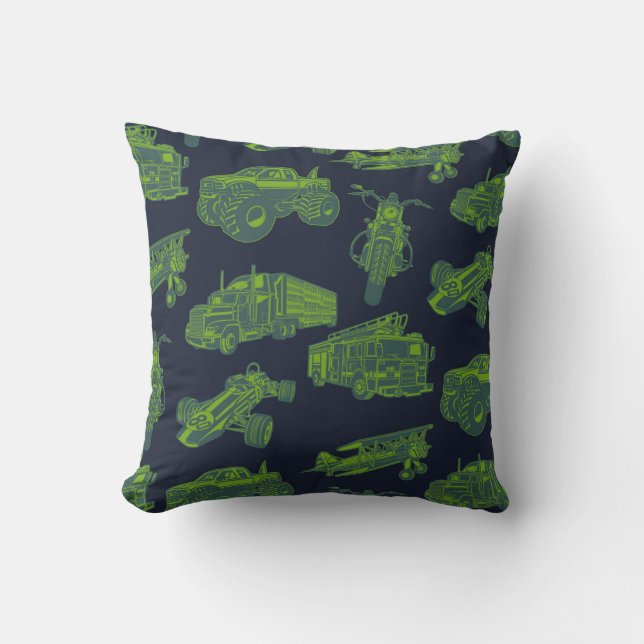 Coussin Sur le Go Blue & Green Moving Véhicules Voitures G (Recto)