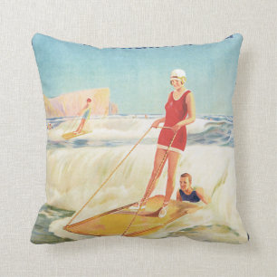 Coussin Surf se baignant en affiche de Vintage voyage de