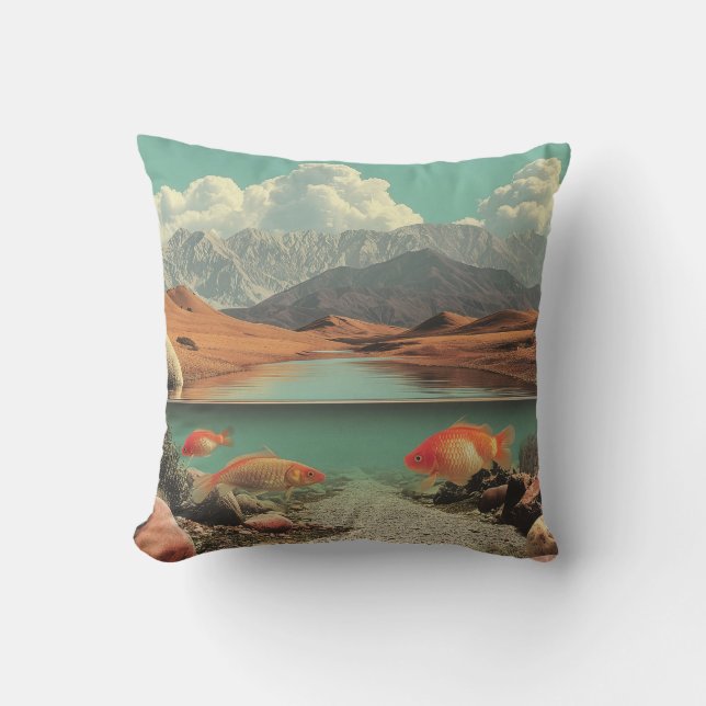 Coussin Surreal Desert and Lake with Goldfish (Recto)
