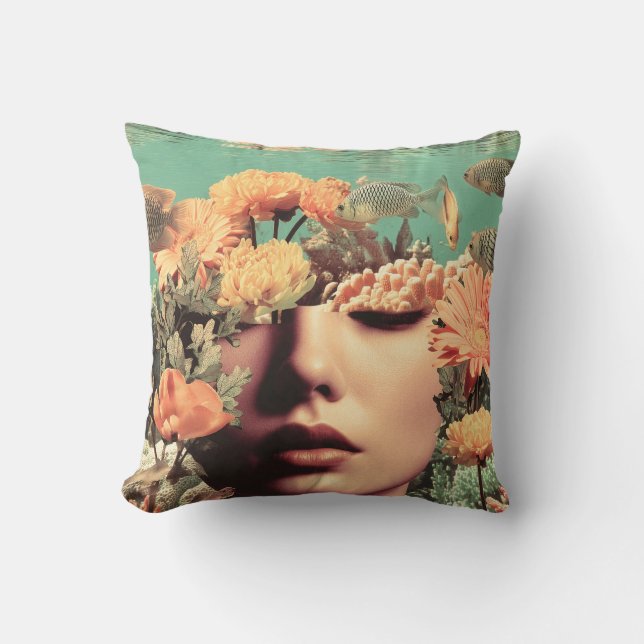 Coussin Surreal Underwater Portrait With Coral Flowers (Recto)
