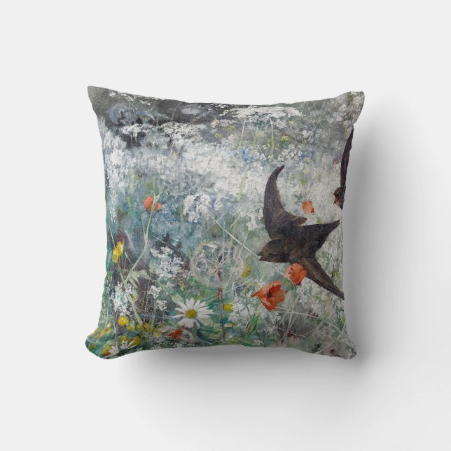 Coussin Swallow and Flower Field, Bruno Liljefors (Recto)