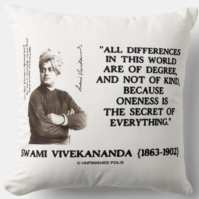 Coussin Swami Vivekananda Un Secret De Tout (Inspirational and existential Vivekananda quote throw pillow featuring the advocacy of oneness)