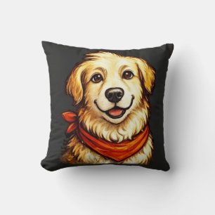 Coussin Sweat-shirt Chien Doré Heureux Dessiné à la Main