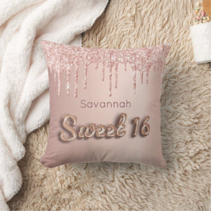Coussin Sweet 16th seize rose or parties scintillant monog
