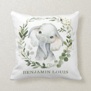 Coussin Sweet Baby Elephant Greenery Gold Feuilles Nursery