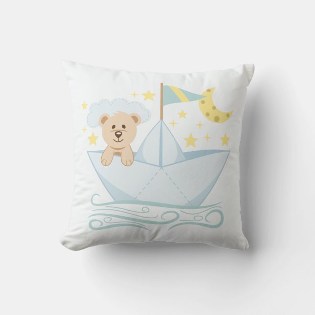Coussin Sweet Bear dans le papier Boat Nursery (Recto)