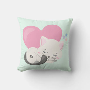 Coussin Sweet Kitty Chat Dormir avec un grand coeur en arr