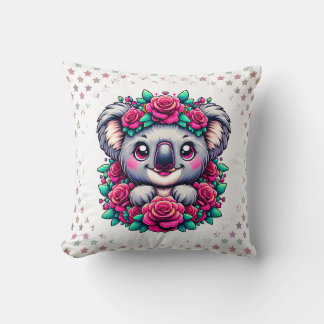 Coussin Sweet Koala with Pink Rose Wreath 