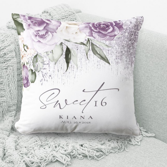 Coussin Sweet sixteen floral étincelantes Mauve ID912 (Créateur téléchargé)