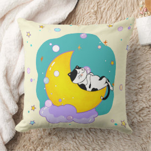 Coussin Sweets Dreams Cute Tuxedo Kitty Dormir sur la lune