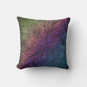Coussin Swirl prismatique Arc-en-ciel Fractal Feather Ar