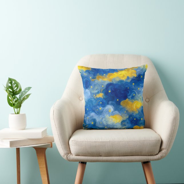 Coussin Swirly stars and sky abstract (Chaise)