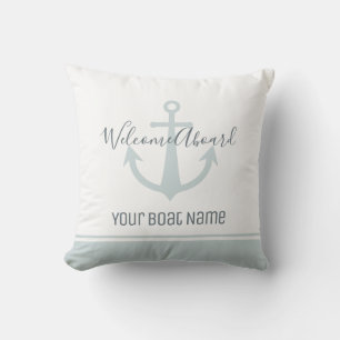 Coussin Symbole d'Ancre du nom du bateau de bienvenue à bo