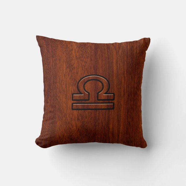 Coussin Symbole de la Libra Zodiac sur l'acajou (Recto)