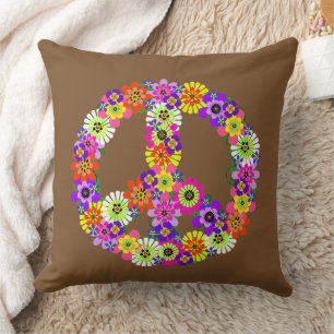 Coussin SYMBOLE DE LA PAIX Floral en Brown