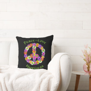 Coussin SYMBOLE DE LA PAIX Florale Paix Amour Bonheur
