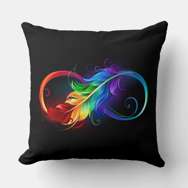 Coussin Symbole d'infini avec plume arc-en-ciel (Recto)
