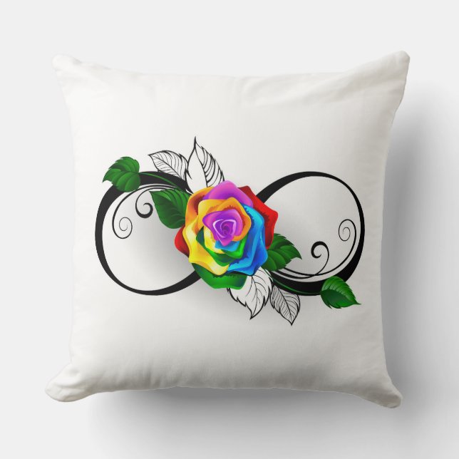 Coussin Symbole d'infini avec rose arc-en-ciel (Recto)