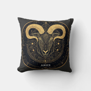 Coussin Symbole du zodiaque Bélier doré avec ornements