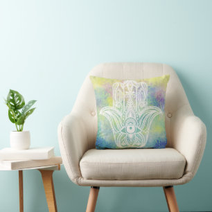 Coussin Symbole Hamsa couleur aquarelle