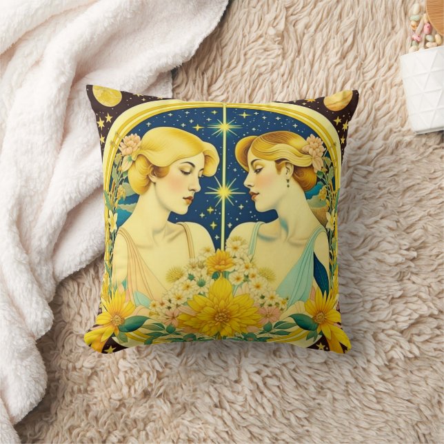 Coussin SYMBOLE Horoscope Gemini Twins Ethereal Art (Couverture)