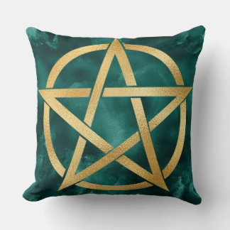 Coussin Symbole Pentagramme d'or sur vert