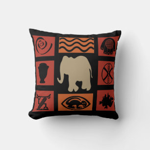 Coussin Symboles tribaux africains abstraits art éléphant