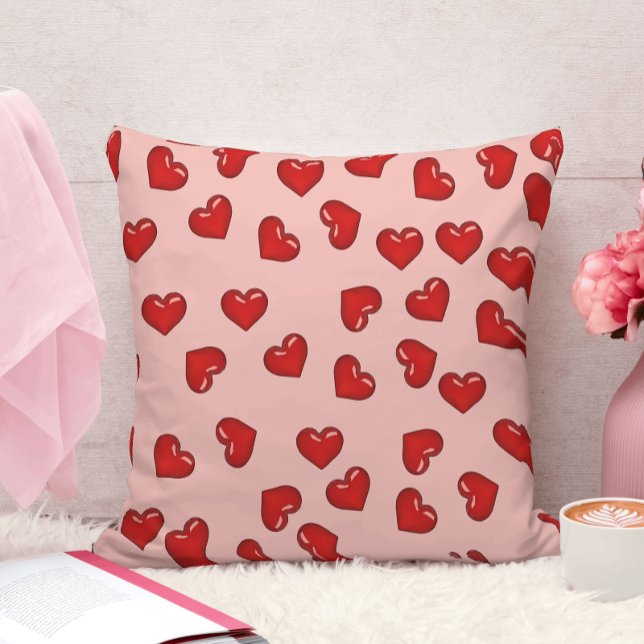 Coussin Symphone d'amour : Coeurs rouges motif sur rose vi (Créateur téléchargé)