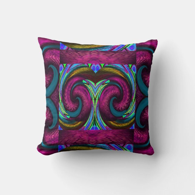 Coussin Symphonie fuchsia avec le bleu/or/vert/noir (Recto)