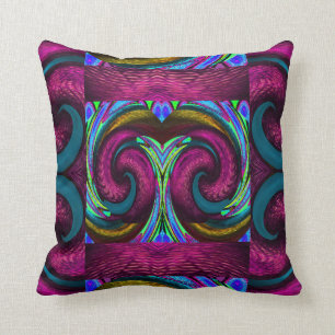 Coussin Symphonie fuchsia avec le bleu/or/vert/noir