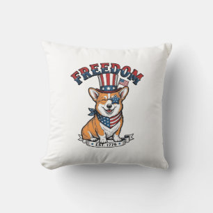 Coussin T-Shirt à gravure vintage Corgi patriotique de lib