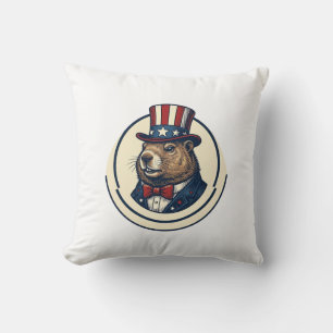Coussin T-shirt avec gravure vintage de marmotte patriotiq