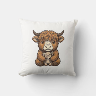 Coussin T-shirt avec gravure vintage de vache des Highland