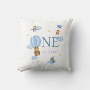 Coussin T-shirt Bébé 1er Anniversaire Ours Montgolfière Bl