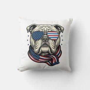 Coussin T-shirt design de gravure vintage bulldog patrioti