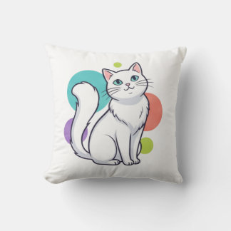 Coussin T-shirt graphique avec un chat blanc mignon assis