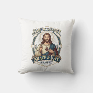 Coussin T-shirt graphique vintage Jesus Thrift Store pour