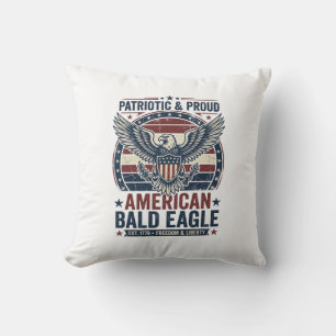 Coussin T-Shirt Patriote Vintage Aigle Chauve en Distress 