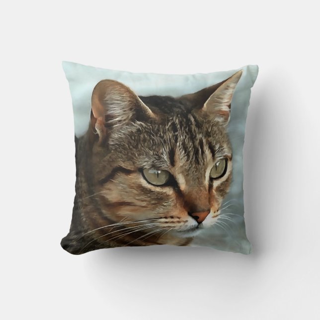 Coussin Tabby Cat étonnant FermerPortrait Artistique (Recto)