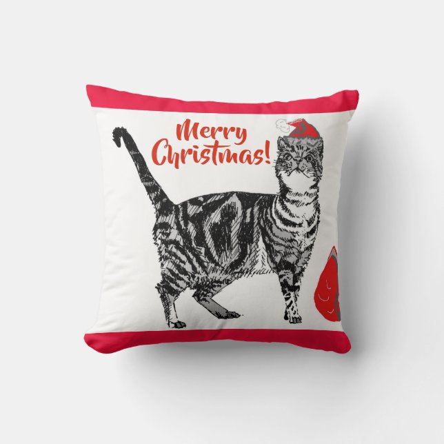 Coussin Tabby Chat Joyeux Noël Chats rouges Chats (Recto)