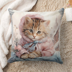 Coussin Tabby Kitten Habillé En Rose