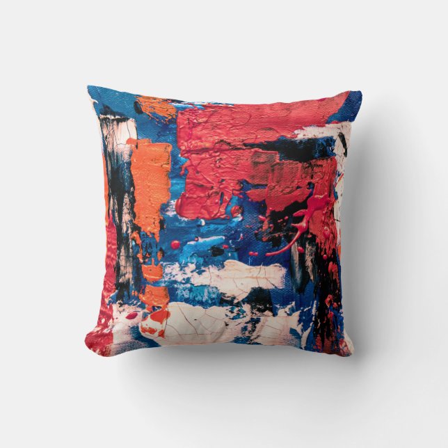 Coussin Tableau bleu, orange, rouge et noir (Recto)