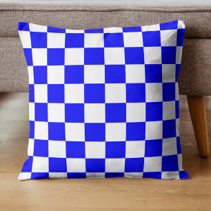 Coussin Tableau de À damiers bleu néon et blanc Vintage